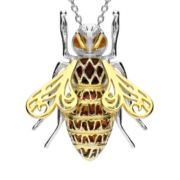 Sterling Silver Yellow Gold Vermeil Amber Honey Bee Necklace P3163