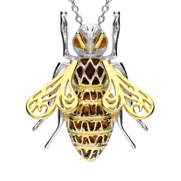 Sterling Silver Yellow Gold Vermeil Amber Honey Bee Necklace P3163