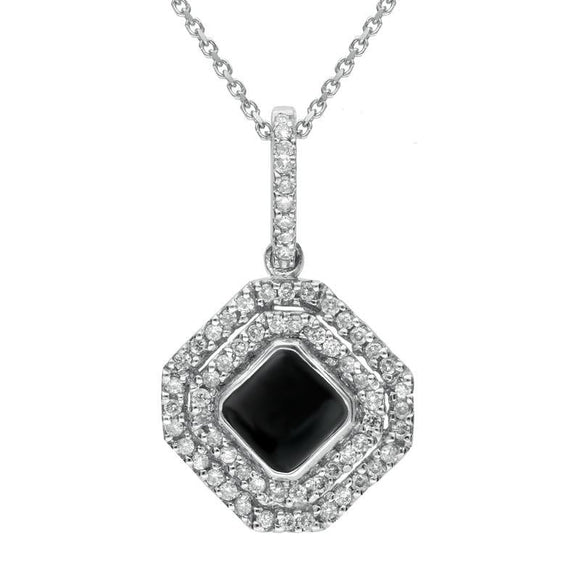 W Hamond 18ct White Gold Whitby Jet 0.34ct Diamond Double Row Octogon Shaped Necklace, P1551C. 