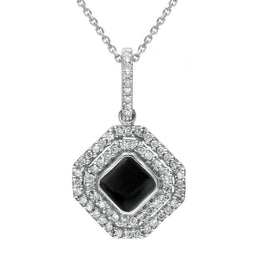 W Hamond 18ct White Gold Whitby Jet 0.34ct Diamond Double Row Octogon Shaped Necklace, P1551C. 