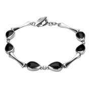 00083111 18ct White Gold Whitby Jet 0.09ct Diamond Six Stone Pear Bracelet, B530.