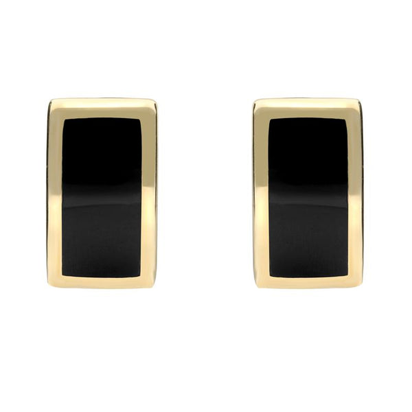 00066761 C W Sellors 9ct Yellow Gold Whitby Jet Curved Oblong Stud Earrings. E819