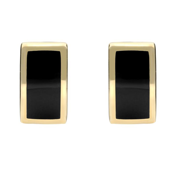 00066761 C W Sellors 9ct Yellow Gold Whitby Jet Curved Oblong Stud Earrings. E819