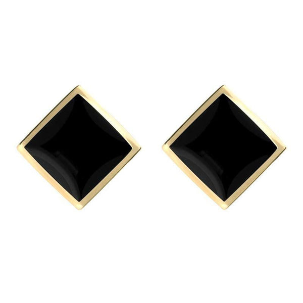 9ct Yellow Gold Whitby Jet Rhombus Earrings. E015.