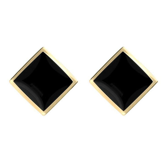 9ct Yellow Gold Whitby Jet Rhombus Earrings. E015.