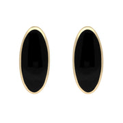 00066726 W Hamond 9ct Yellow Gold Whitby Jet Small Long Oval Stud Earrings, E288.