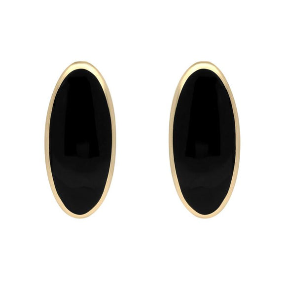 00066726 W Hamond 9ct Yellow Gold Whitby Jet Small Long Oval Stud Earrings, E288.