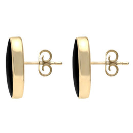 00066726 W Hamond 9ct Yellow Gold Whitby Jet Small Long Oval Stud Earrings, E288.
