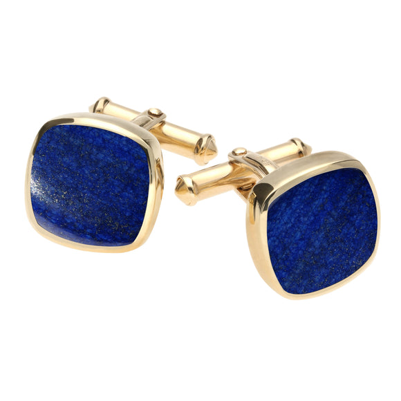 00024751 C W Sellors 9ct Yellow Gold Lapis Lazuli Square Cushion Cufflinks, CL128.