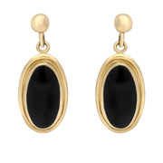 00071765 C W Sellors 9ct Yellow Gold Whitby Jet Ribbed Oval Drop Earrings, E205.