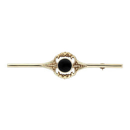 00021776 C W Sellors 9ct Yellow Gold  Whitby Jet Round Bar Brooch, M050.