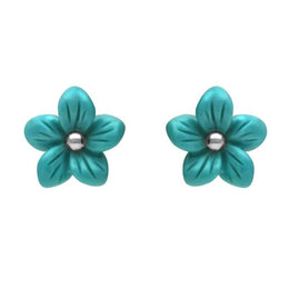 00147059 C W Sellors Sterling Silver Turquoise Large Tuberose Pansy Stud Earrings, E2153.
