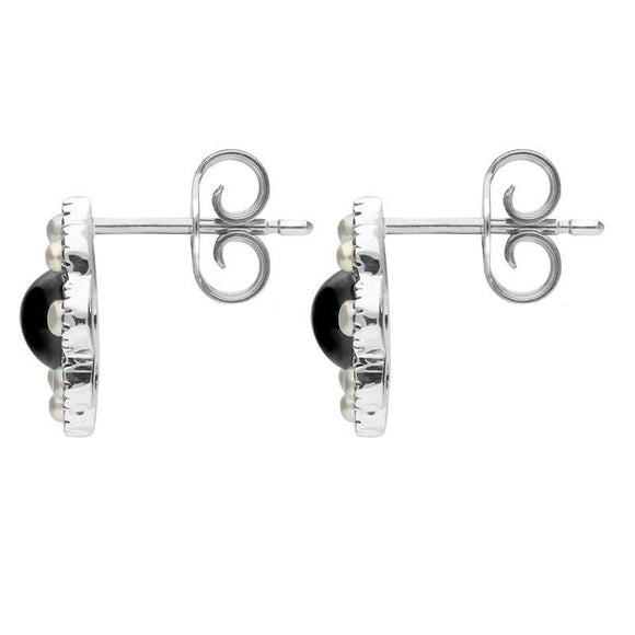 Sterling Silver Whitby Jet Pearl Round Bead Edge Two Piece Set