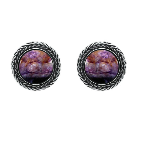 Sterling Silver Blue John Foxtail Round Stud Earrings. E1456.