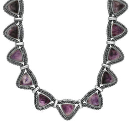 Sterling Silver Blue John Foxtail Triangular Seventeen Stone Necklace. n965.