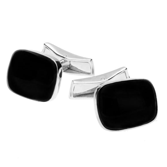 00113185 C W Sellors Sterling Silver Whitby Jet Barrel Cufflinks, CL509.