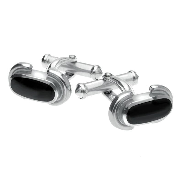 00025567 C W Sellors Sterling Silver Whitby Jet Dodgem Cufflinks, CL123.
