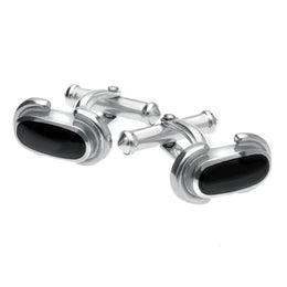 00025567 C W Sellors Sterling Silver Whitby Jet Dodgem Cufflinks, CL123.