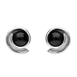 C W Sellors Silver And Whitby Jet Small Swirl Stud Earrings,  E1576.