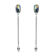 Sterling Silver Spectrolite Lineaire Long Drop Stud Earrings, E2240.