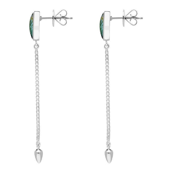 Sterling Silver Spectrolite Lineaire Long Drop Stud Earrings, E2240.