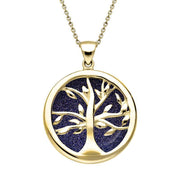 Yellow Gold Blue Goldstone Medium Round Tree of Life Necklace, P3441.