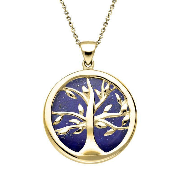 Yellow Gold Lapis Lazuli Medium Round Tree of Life Necklace, P3441.