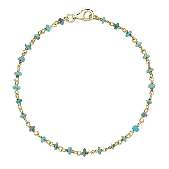 Yellow Gold Plate Turquoise 4mm Bead Chain Link Bracelet, B945.