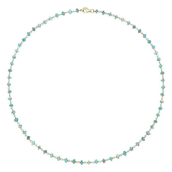 Yellow Gold Plate Turquoise 4mm Bead Chain Link Necklace, N952_16.