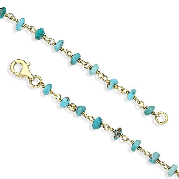 Yellow Gold Plate Turquoise 4mm Bead Chain Link Necklace, N952_16_2