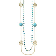 Yellow Gold Turquoise Flore Filigree Row Necklace, N1130