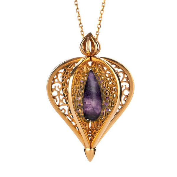Yellow Gold Vermeil Blue John Flore Filigree Droplet Necklace P2330C