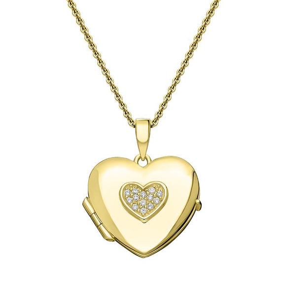 Yellow Gold Vermeil Cubic Zirconia Heart Keepsake Locket P2629