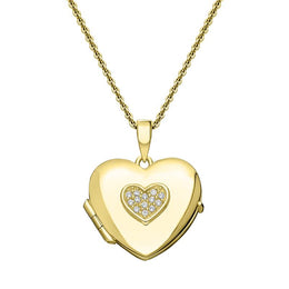 Yellow Gold Vermeil Cubic Zirconia Heart Keepsake Locket P2629