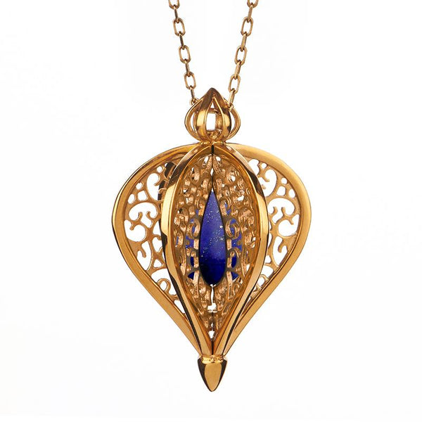 Yellow Gold Vermeil Lapis Lazuli Flore Filigree Small Necklace P2338C