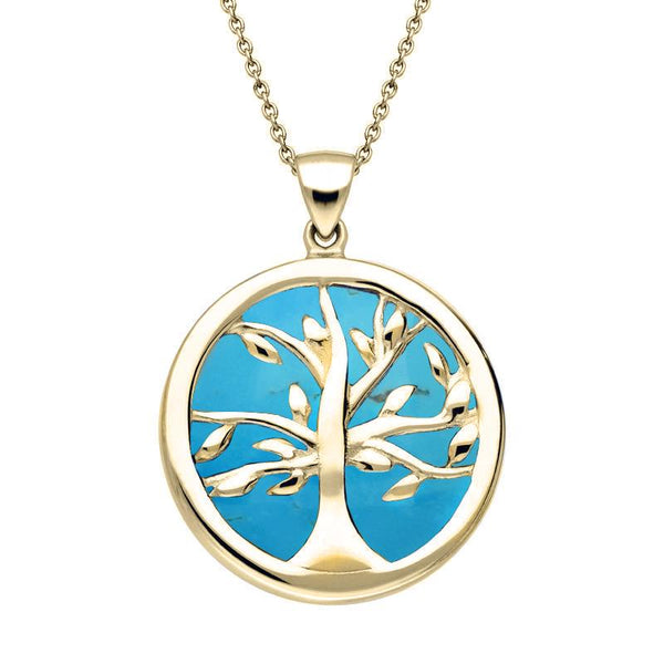 9ct Yellow Gold Turquoise Medium Round Tree of Life Necklace P3441