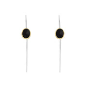 9ct Yellow Gold Sterling Silver Whitby Jet Stepping Stones 6x8mm Oval Hook Earrings E1305