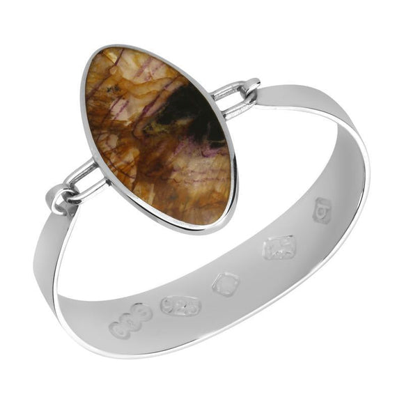 Sterling Silver Blue John Large Portrait Oval Bangle B019