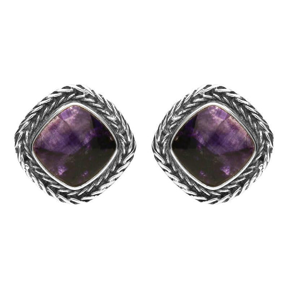 Silver Blue John Cushion Foxtail Earrings. E1841.