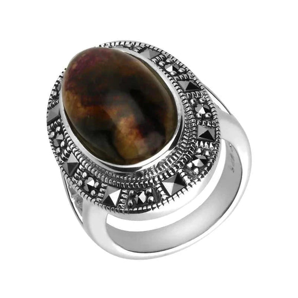 Sterling Silver Blue John Oval Marcasite Ring