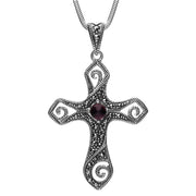 Sterling Silver Blue John Marcasite Swirl Cross Necklace P2132