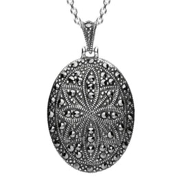 Sterling Silver Blue John Marcasite Oval Star Back Necklace. p2152.