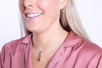 9ct Yellow Gold Sterling Silver Blue John Stepping Stones Round Stud Earrings