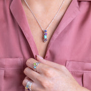 9ct Yellow Gold Sterling Silver Amethyst Stepping Stones 5mm Round Claw Set Ring