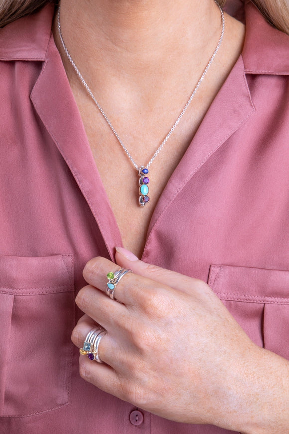 9ct Yellow Gold Sterling Silver Turquoise Stepping Stones 6x8mm Oval Bezel Set Ring