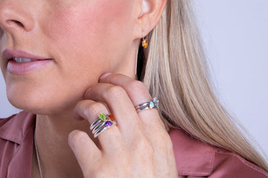 Sterling Silver Stepping Stones Beaded Stacking Ring