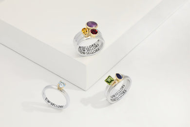 9ct Yellow Gold Sterling Silver Amethyst Stepping Stones 6x8mm Oval Bezel Set Ring