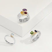 9ct Yellow Gold Sterling Silver Turquoise Stepping Stones 5mm Round Bezel Set Ring