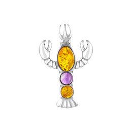 Sterling Silver Amber Amethyst Lobster Brooch, M279