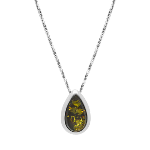 Sterling Silver Amber Framed Pear Shaped Necklace, P1645.